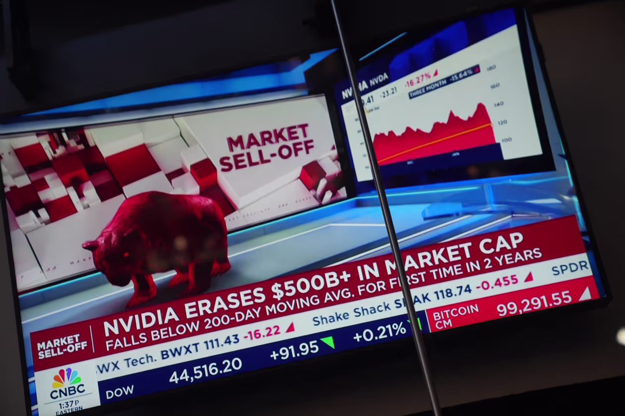 Nvidia shares fell after DeepSeek said it had advanced AI capabilities.avif